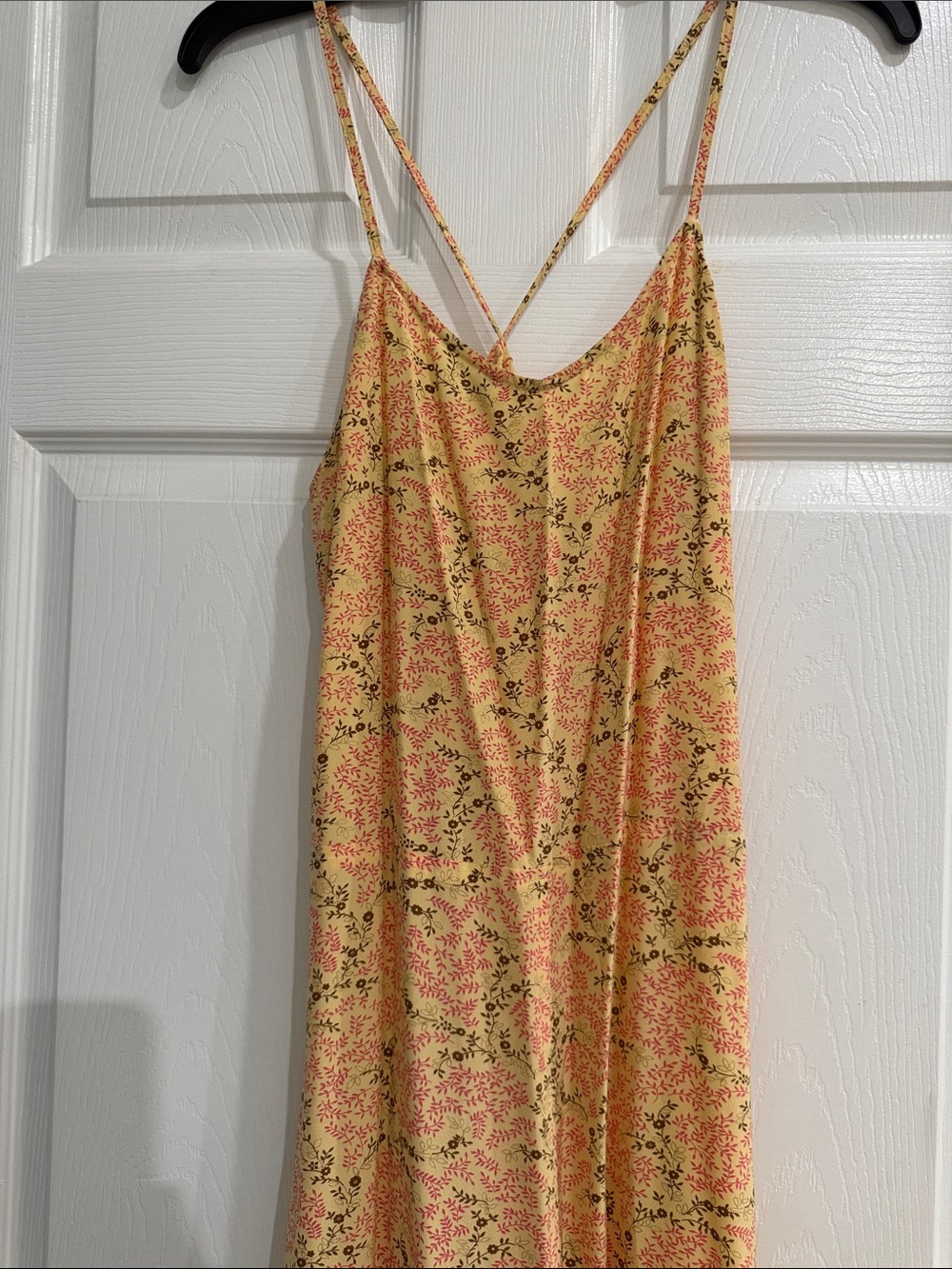 100% Silk Yellow Floral Slip Dress with Spaghetti Straps